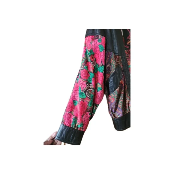 Women's Floral Leather Pelle Spring Jacket size M - Picture 6 of 10